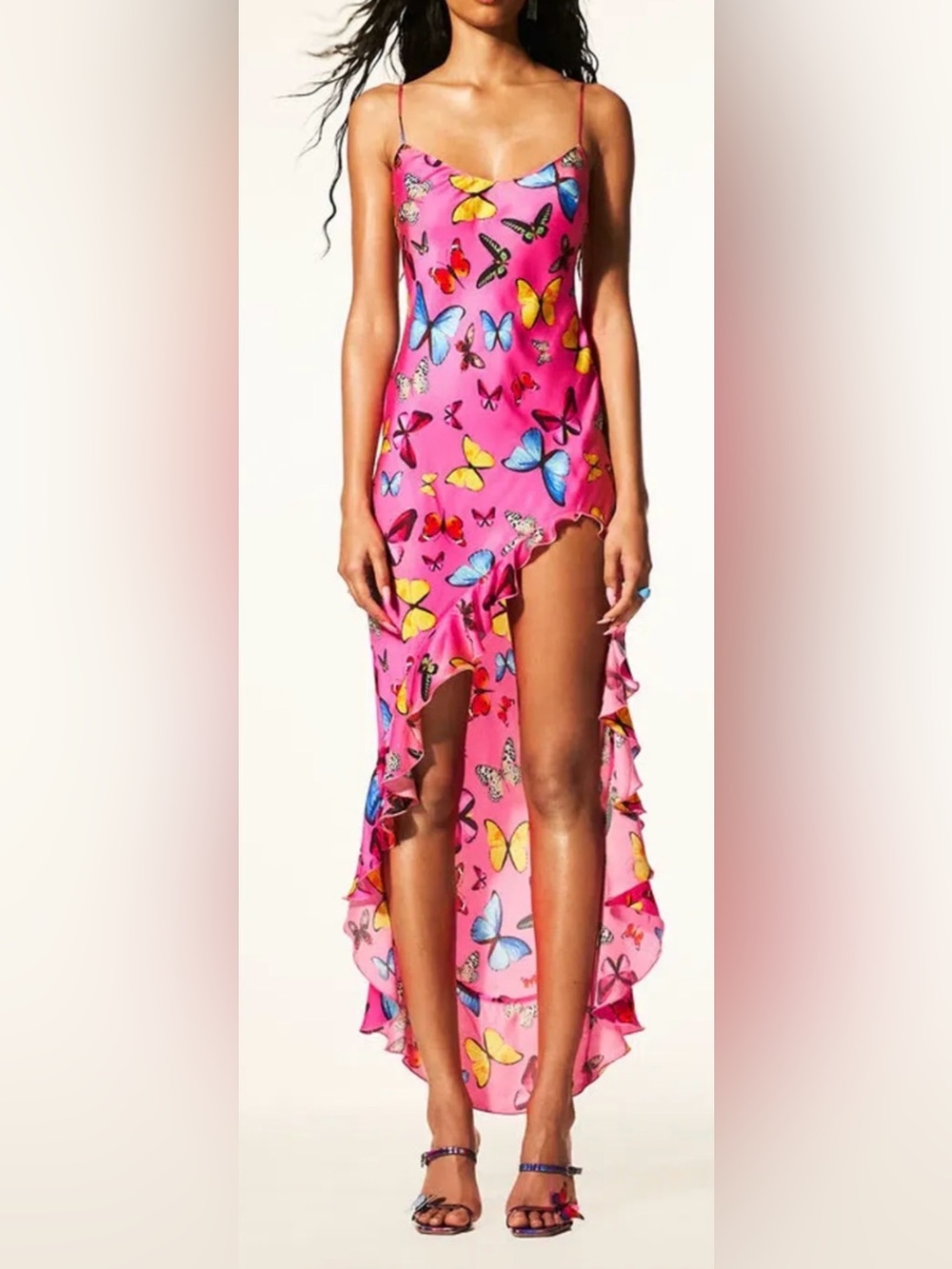 NWT Mirae Paris Valentina Butterfly Rose Midi Dress Pink Size EU 40/US 8